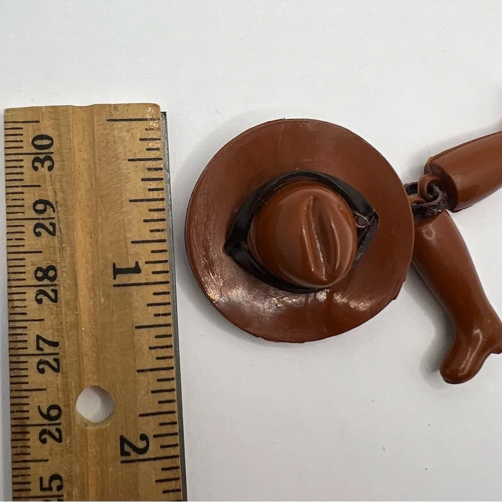 Vintage 1930s Celluloid Brown Cowboy Hat & Riding Boots Brooch Pin Plastic